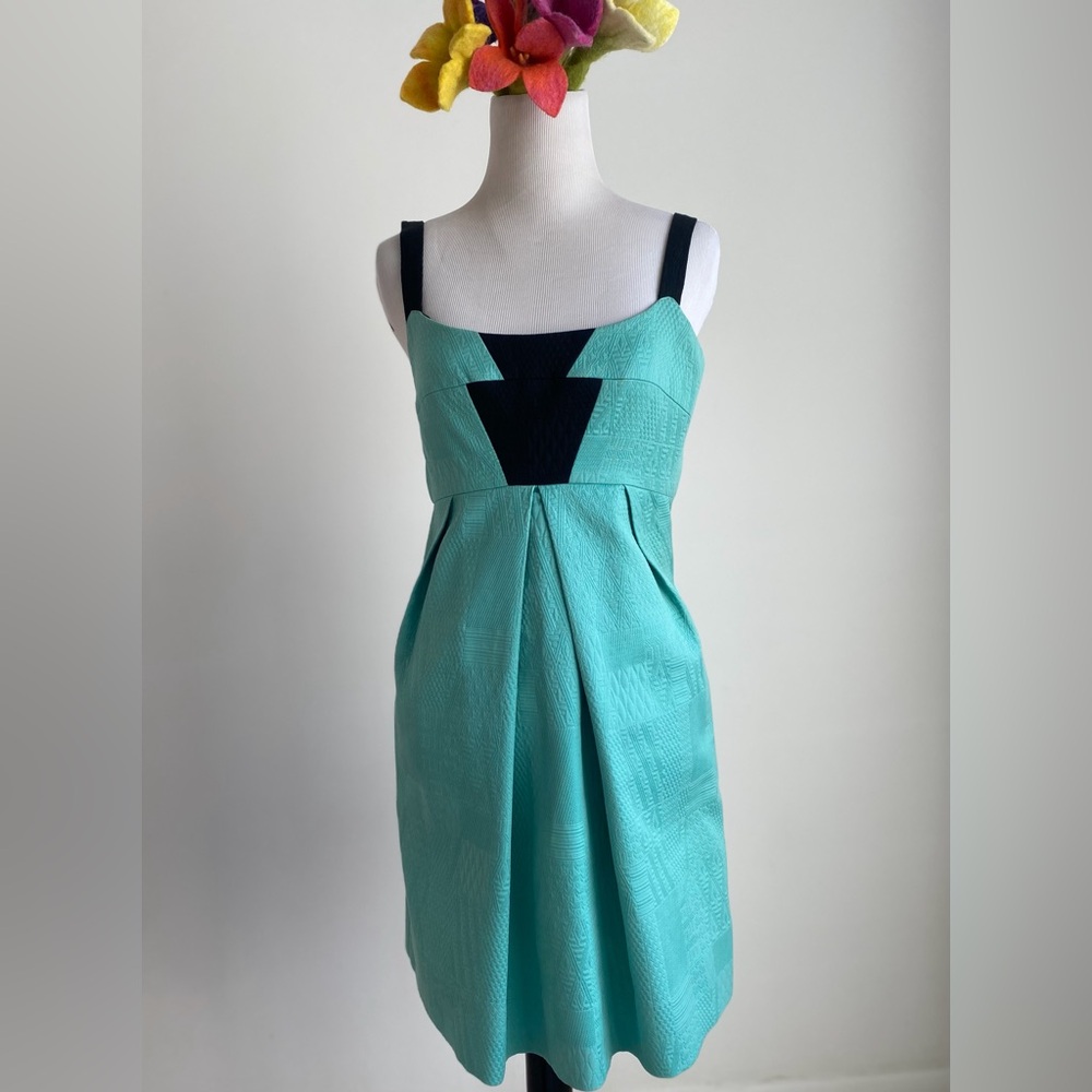 Rachel Comey turquoise and black brocade dress POCKETS!